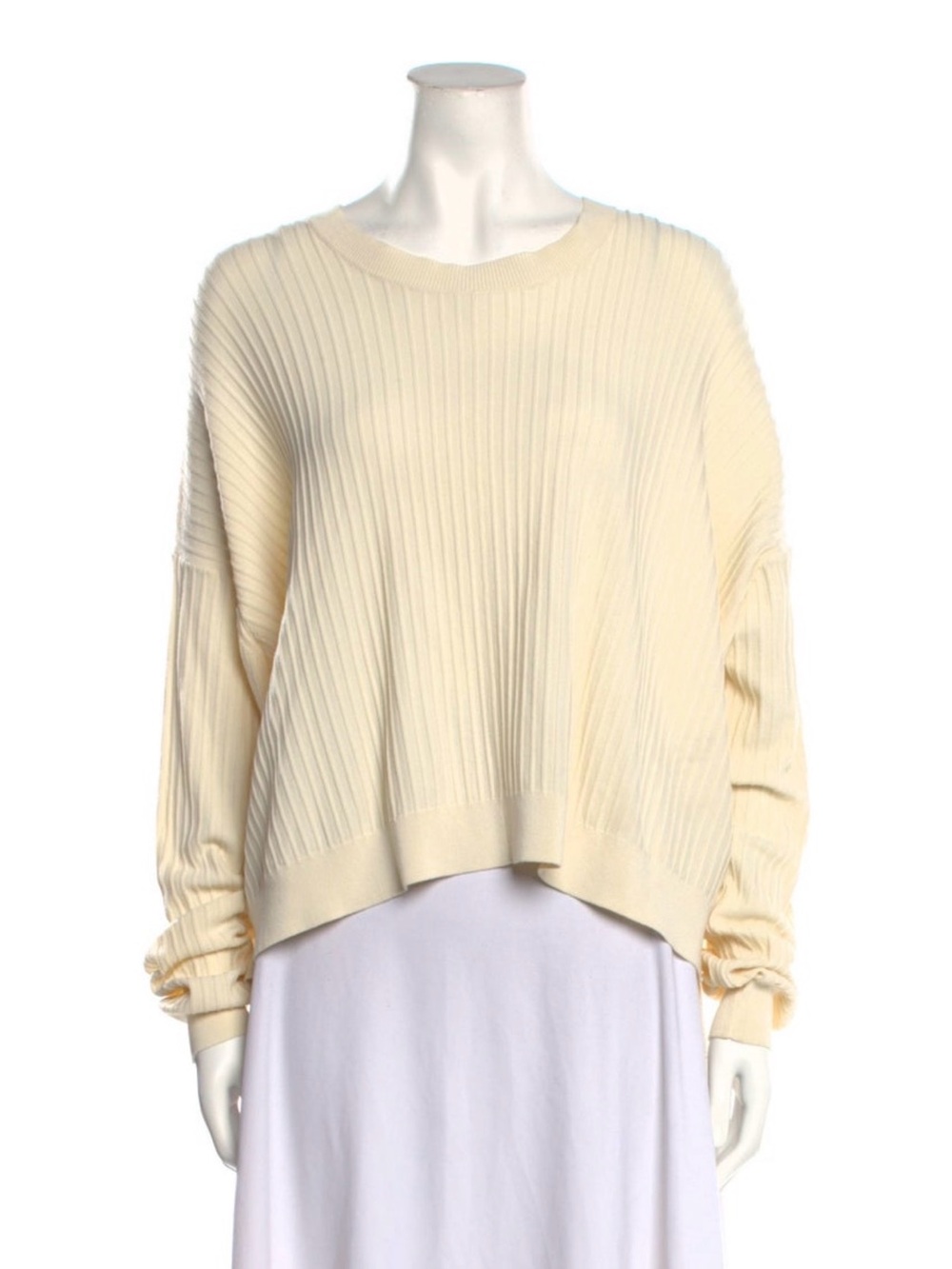 ACNE STUDIOS Cream Ribbed Knit Drop-Shoulder Sweater